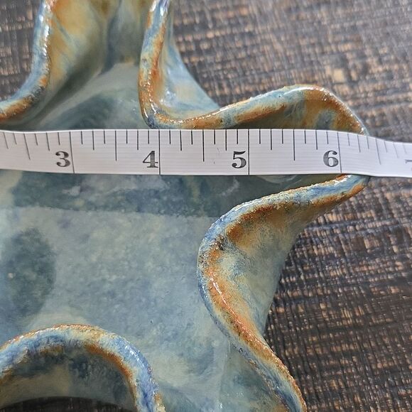 Glazed Wavy Handmade Blue Brown Trinket Bowl Catch All Small - Picture 5 of 6